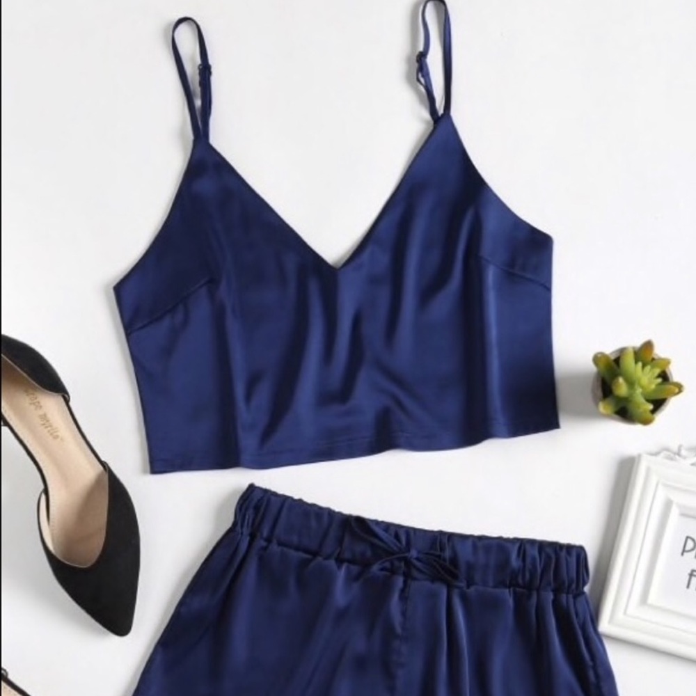 Zaful BLACK Satin Pajama Set